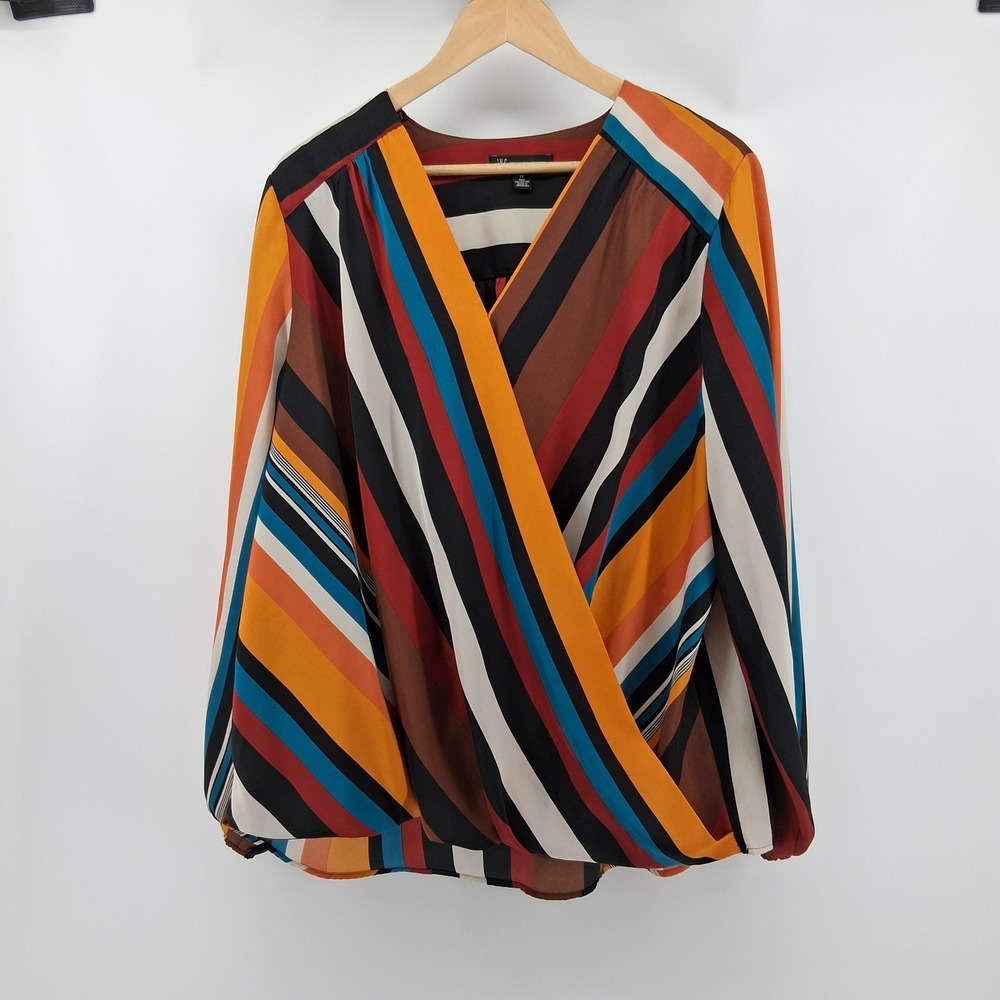 INC International Concepts Plus Sz 2X Multicolor Striped Surplice‎ V-Neck Top